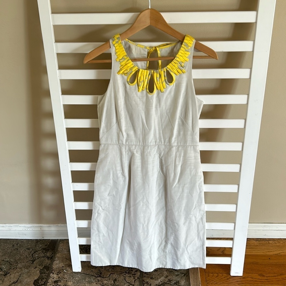 J. Crew Sheath Dress Cotton and Linen Beige and Yellow Size 4